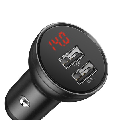 Автомобильное зарядное устройство Baseus Digital Display 2USB 2.4A 24W (CCBX-0G) черное