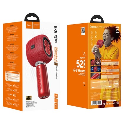 Микрофон для караоке Hoco BK8 BT5.0/2000mAh/7ч/10Вт красный