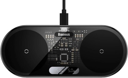 Беспроводное зарядное устройство Baseus LED Display 2in1 для Phone+Pods WXSX010101 черное