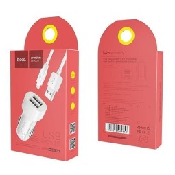 Автомобильное заряд. устр. Hoco Z2A с шнуром Lightning 2USB 2.4А белое
