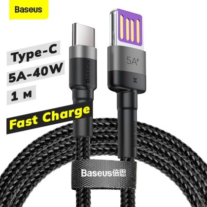 Usb Кабель для скоростной зарядки TYPE-C Baseus Cafule 5A 40W 1м  черный