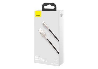 Usb Кабель-зарядка Lightning Baseus Cafule в тканевой оплетке, короткий кабель 25см, черный