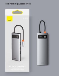 USB-C хаб Baseus Metal Gleam 9в1 3USB/HDMI/USB-C/MicroSD/TF/RJ45/VGA серый - для macbook - для ноутбуков