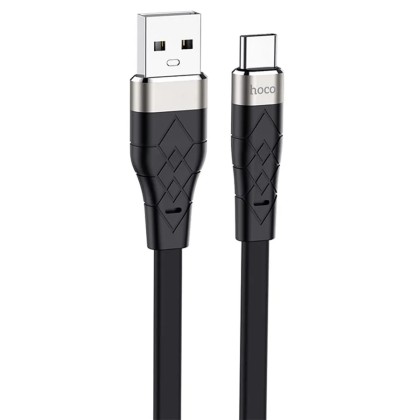 Usb Кабель-зарядка Type-C Hoco X53 Angel silicone 3A 1м плоский силиконовый чёрный