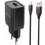 Сетевое зар. устр. Borofone BA19A с шнуром Micro 1USB 1A черное