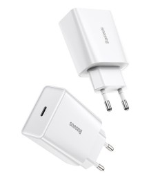 Сетевое зарядное устройство с Type C, скоростная зарядка Baseus Speed Mini 1C 3A/20W, белое