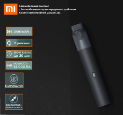Автомобильный пылесос Xiaomi Lydsto Handheld Vacuum 2в1 YM-XCYJDY02, Серый + Прикуриватель для аккумулятора 