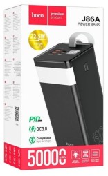 Повербанк с быстрой зарядкой Hoco 50000mAh - 22.5W - 2USB/Type-C/Micro - с дисплеем - черный